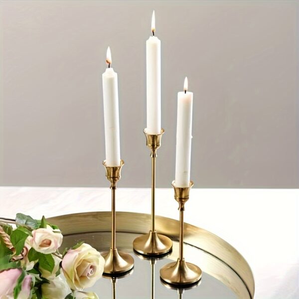 12pcs vintage-style metal candle holders with polished finish for tabletop décor