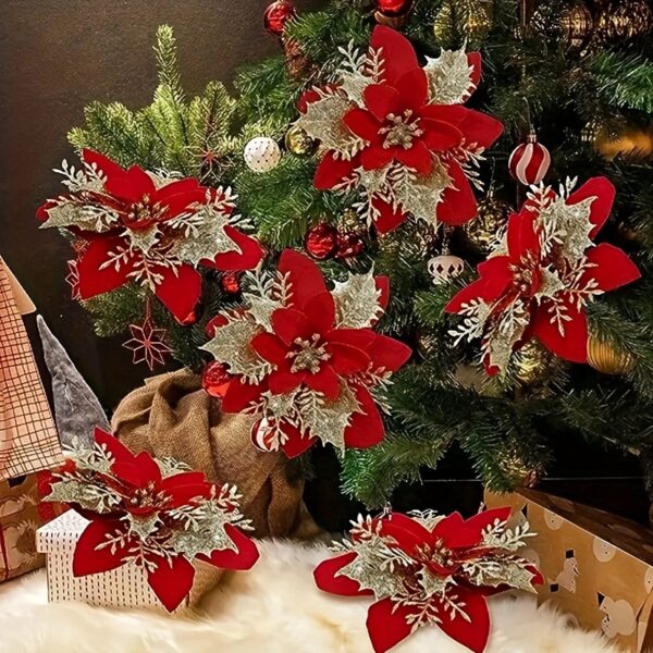 10pcs large 13.97cm red Christmas flower ornaments for tree and home décor