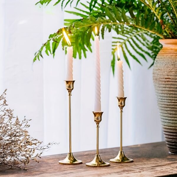 12pcs vintage-style metal candle holders with polished finish for tabletop décor