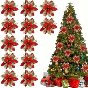 10pcs large 13.97cm red Christmas flower ornaments for tree and home décor