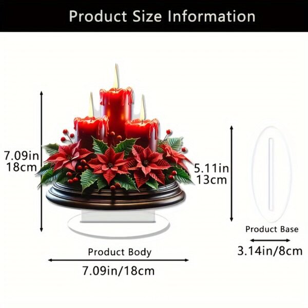 Acrylic Christmas candle centerpiece with red candle and poinsettia design for tabletop décor