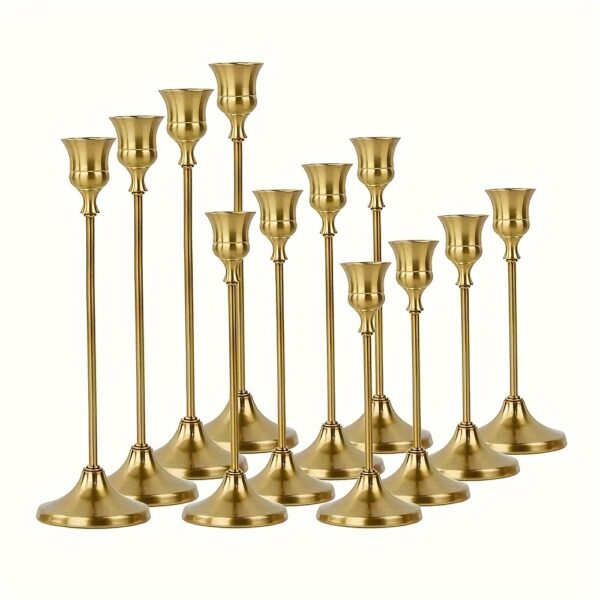 12pcs vintage-style metal candle holders with polished finish for tabletop décor