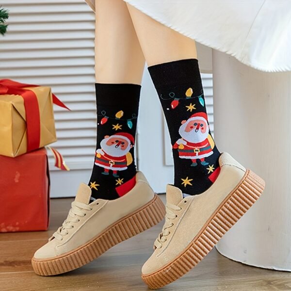 32 pairs unisex Christmas crew socks with festive patterns, soft polyester blend, and mid-calf length