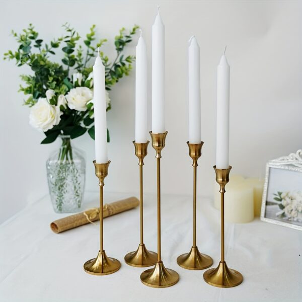 12pcs vintage-style metal candle holders with polished finish for tabletop décor