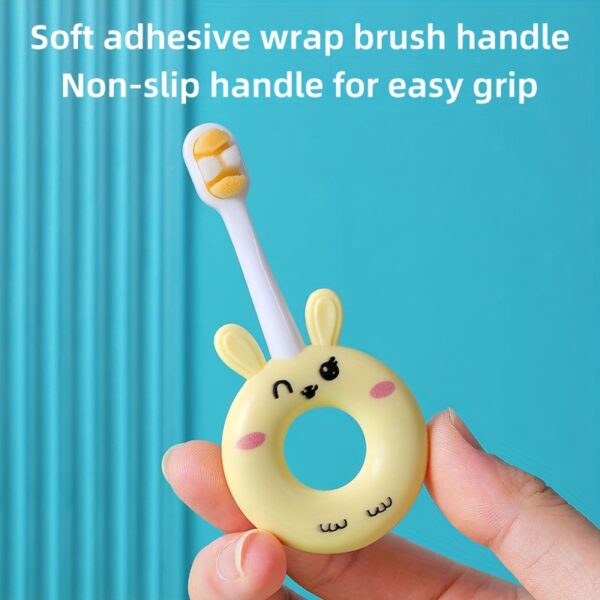 Soft silicone baby toothbrush for toddlers 0-3 years, gentle cleaning with super soft bristles, cute cartoon design.