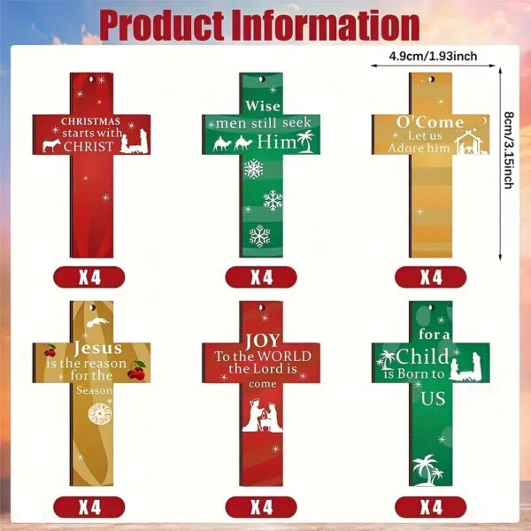 24-pack wooden Christmas cross ornaments, ideal for festive home and party decor, hanging wall decorations, and Christmas season celebrations.