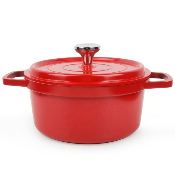 Enamel ceramic Dutch oven set with lid, heavy-duty, oven safe up to 500°F, pre-seasoned non-stick coating for baking and cooking.