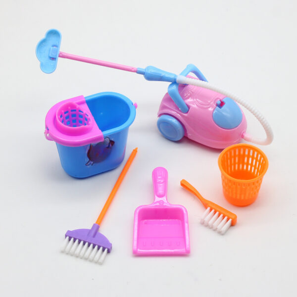 Princess dollhouse cleaning kit with 9 mini doll accessories, perfect educational toy gift for Christmas and Halloween.