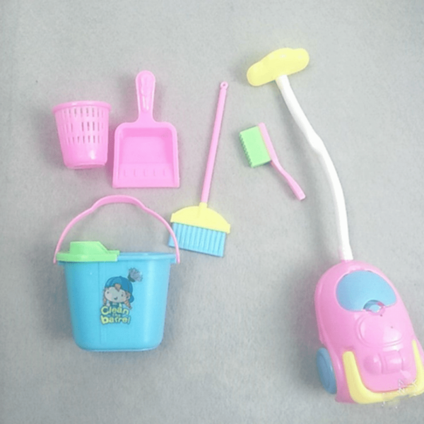 Princess dollhouse cleaning kit with 9 mini doll accessories, perfect educational toy gift for Christmas and Halloween.