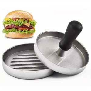 Manual non-stick hamburger meat press for home kitchen, breakfast pancake maker, and hamburger patty mold.