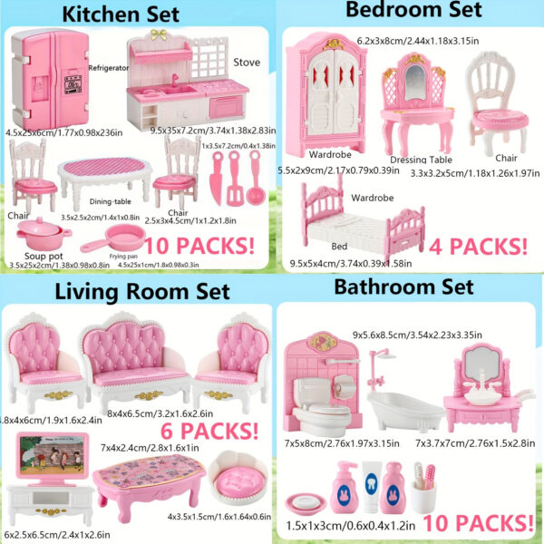 1:12 miniature house furniture set with bedroom, living room, and bathroom accessories for dolls, perfect for Christmas and Halloween gifts.