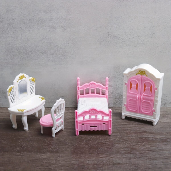 1:12 miniature house furniture set with bedroom, living room, and bathroom accessories for dolls, perfect for Christmas and Halloween gifts.