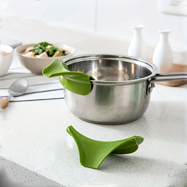 Anti-spill plastic soup funnel designed for pouring soups and liquids without mess.