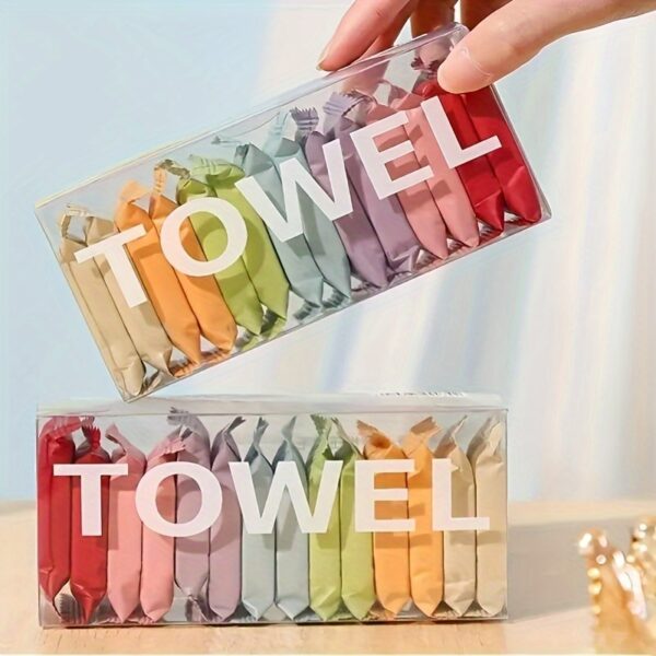 Portable compressed disposable towels, thickened face towel for travel and home use, skin-safe, no phthalates.