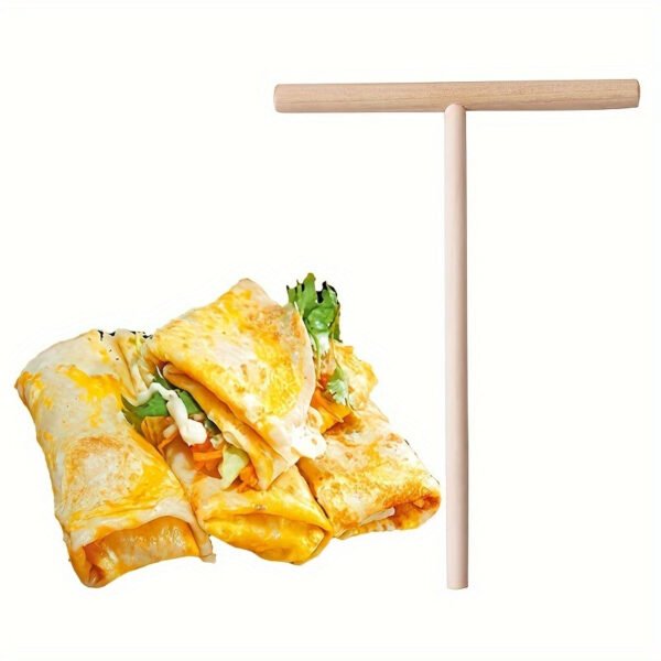 Bamboo T-shaped pancake spreader, reusable and easy to clean, perfect for home and professional use.