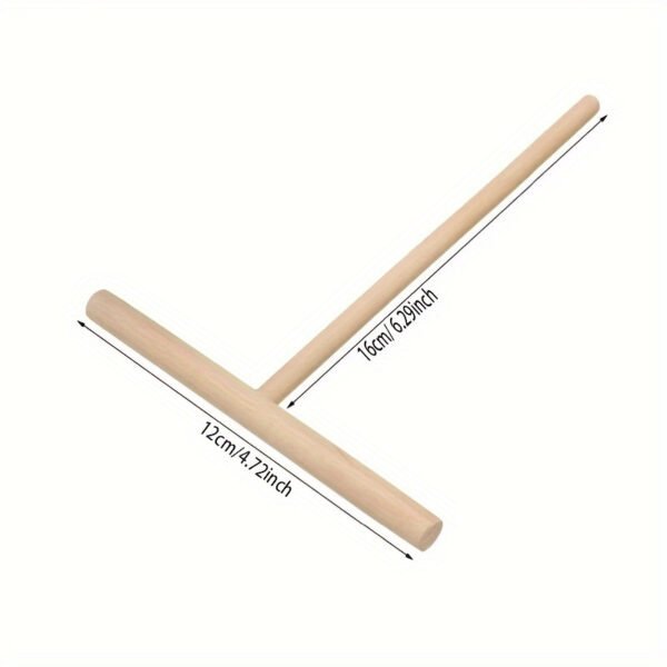 Bamboo T-shaped pancake spreader, reusable and easy to clean, perfect for home and professional use.
