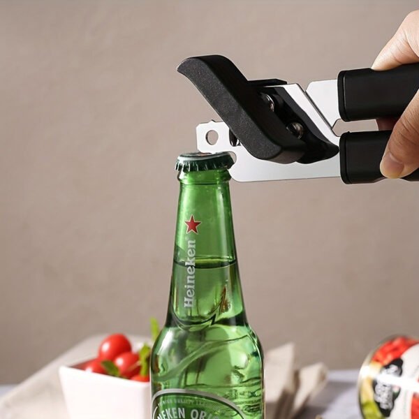 3-in-1 multifunctional can opener, jar and bottle opener designed for seniors and weak hands, ideal for kitchen and restaurant use.