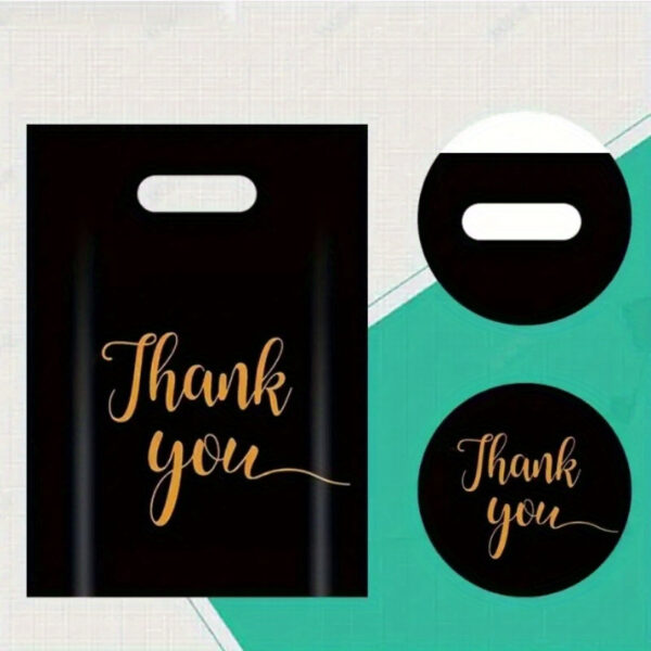 100pcs black reusable plastic shopping bags, perfect for thank you gifts, Christmas, parties, stores, and boutiques.