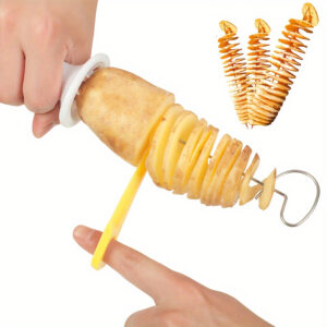 Multi-functional whirlwind potato slicer set, stainless steel, perfect for outdoor barbecue and kitchen use.