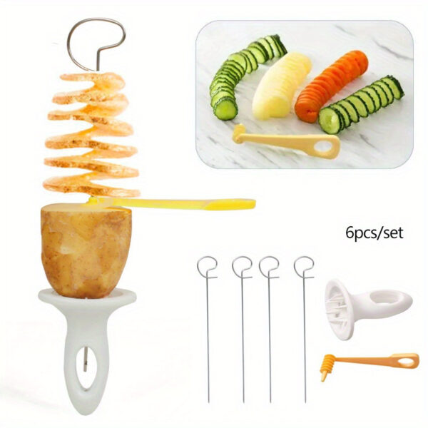 Multi-functional whirlwind potato slicer set, stainless steel, perfect for outdoor barbecue and kitchen use.