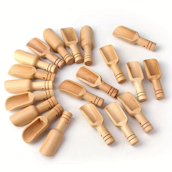 12pcs wooden mini spice scoops, versatile small spoons for sugar, tea, coffee, and condiments.