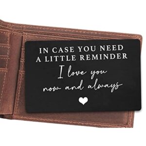 Engraved aluminum wallet love note card, a meaningful gift for boyfriend or husband for special occasions like weddings, Christmas, Valentine’s Day, and birthdays.