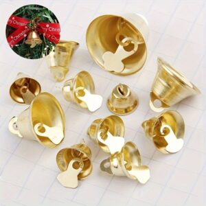 10 pcs festive golden bells for Christmas tree and wreath decorations.