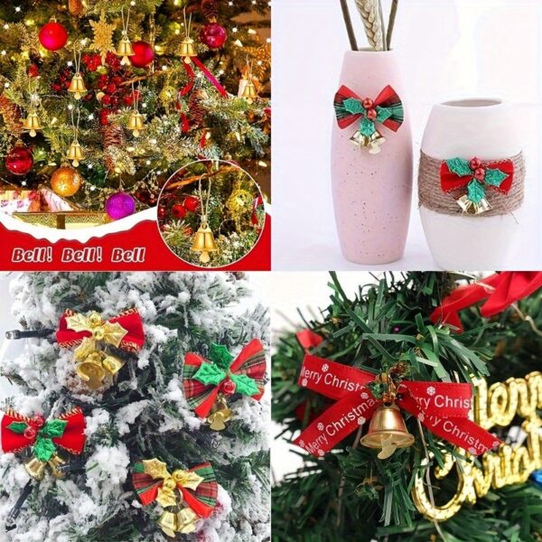 10 pcs festive golden bells for Christmas tree and wreath decorations.