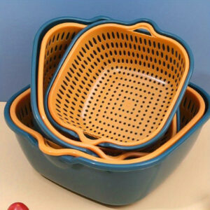 6pcs Double-Layer Draining Basket Set for efficient washing and draining of fruits and vegetables.