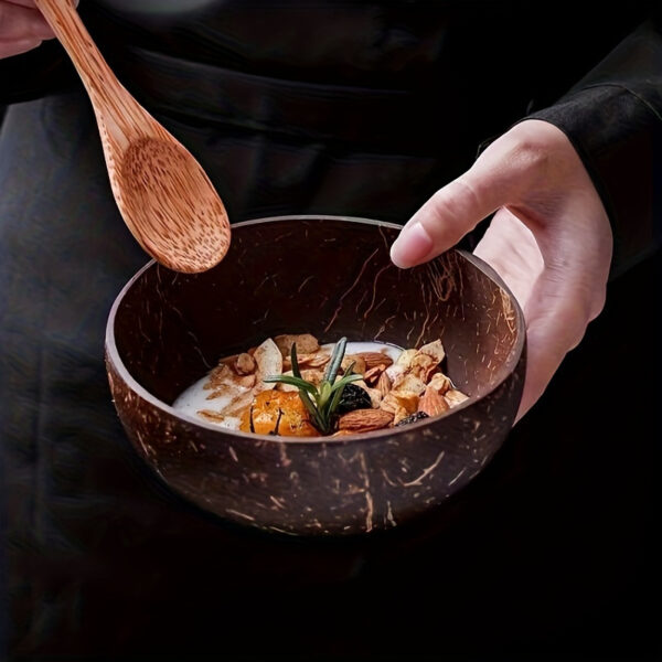 EcoBowl coconut shell bowls and wooden spoons set for sustainable dining