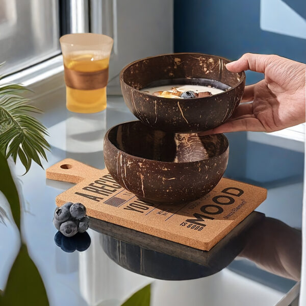 EcoBowl coconut shell bowls and wooden spoons set for sustainable dining