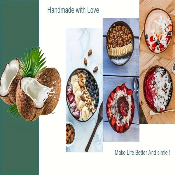 EcoBowl coconut shell bowls and wooden spoons set for sustainable dining