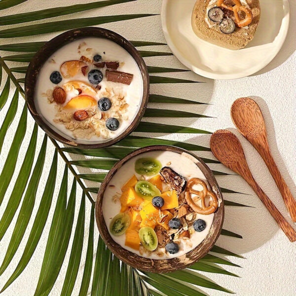 EcoBowl coconut shell bowls and wooden spoons set for sustainable dining