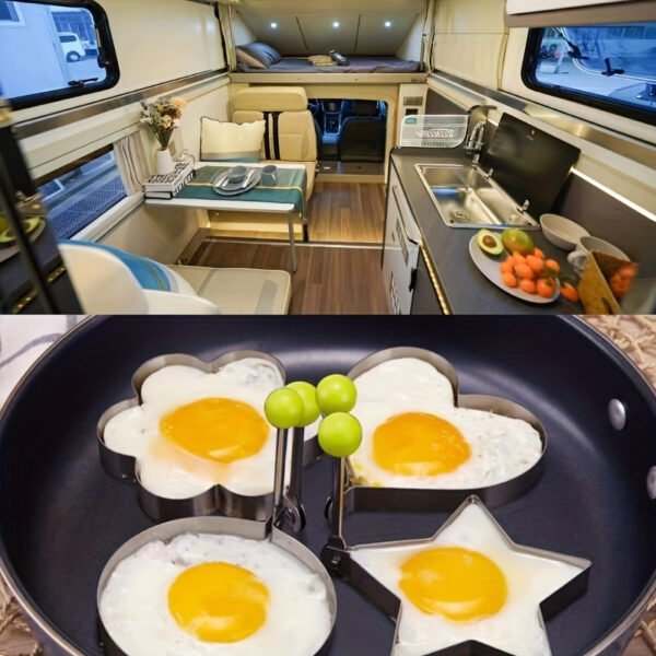 "Stainless steel non-electric egg ring, designed for cooking perfectly shaped eggs without electricity.