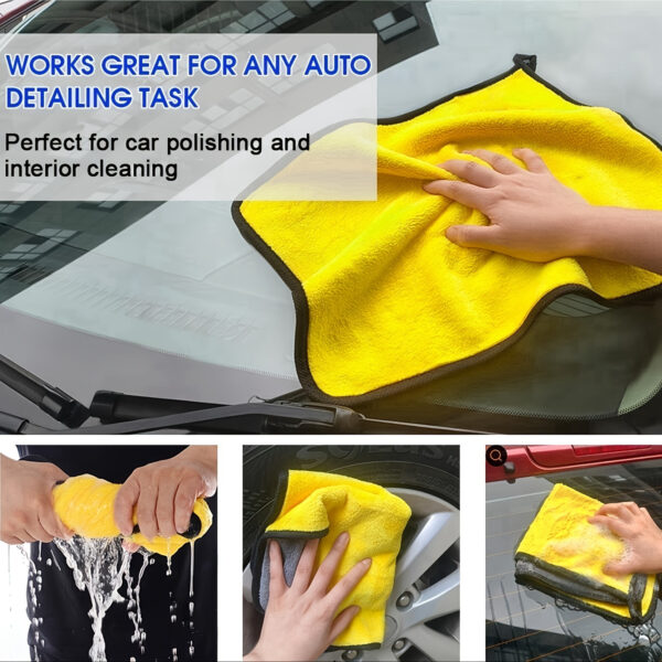 Ultra-Soft Microfiber Car Wash Towel, 29.97cm x 29.97cm Drying Cloth for Cars & Kitchens, Vibrant Dark Gray & Yellow.