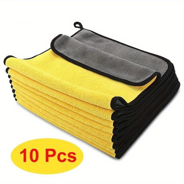 Ultra-Soft Microfiber Car Wash Towel, 29.97cm x 29.97cm Drying Cloth for Cars & Kitchens, Vibrant Dark Gray & Yellow.