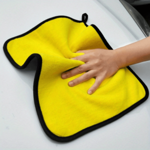 Ultra-Soft Microfiber Car Wash Towel, 29.97cm x 29.97cm Drying Cloth for Cars & Kitchens, Vibrant Dark Gray & Yellow.