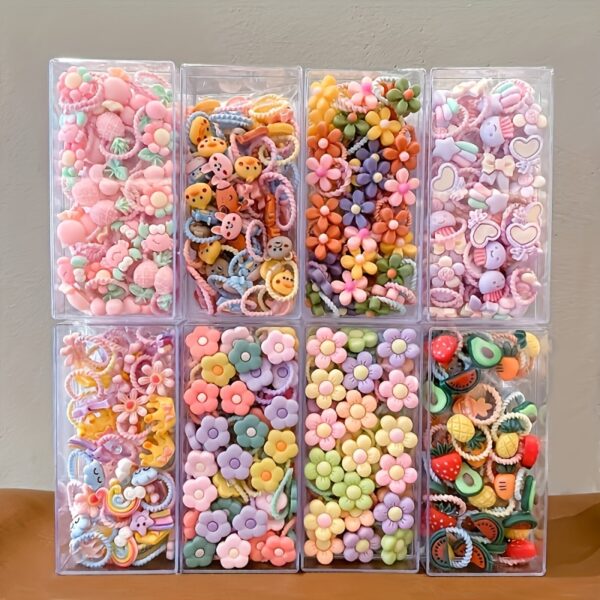 50pcs Cute Cartoon Thumb Hair Ties - Non-Damaging Elastic Rubber Bands for Styling, Plastic Material, Casual Style.