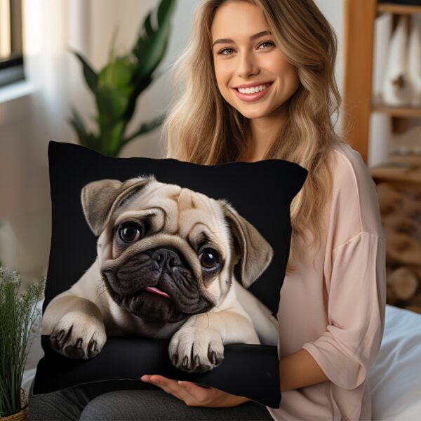 Cute Pug Dog Photo Print Throw Pillow Cover, 45x45 cm, Peach Skin Velvet, Decorative Cushion for Sofa, Living Room, Bedroom, Contemporary Style