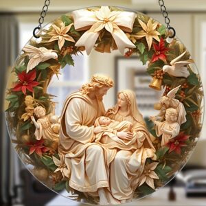 Holy Family nativity scene acrylic hanging ornament for Christmas home and garden décor