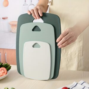 3-piece plastic cutting board set, dishwasher safe, for easy food prep and cleaning.