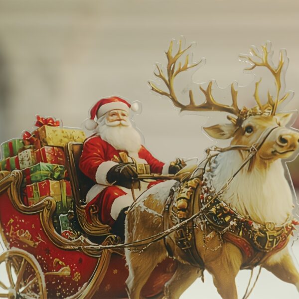 Classic acrylic Santa Claus and reindeer sleigh statue, 15.01x15.01cm, bohemian style tabletop decor, perfect for home, office, and holiday gifting.