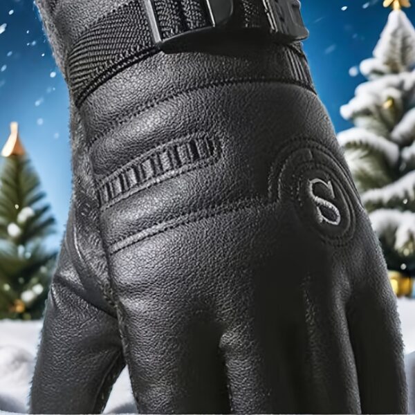 Men's Winter Motorcycle Gloves - Thick, Warm Faux Leather, Touchscreen Compatible with Anti-Slip Grip