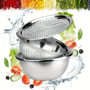 3-in-1 stainless steel basin with integrated grater and cutter for versatile food preparation