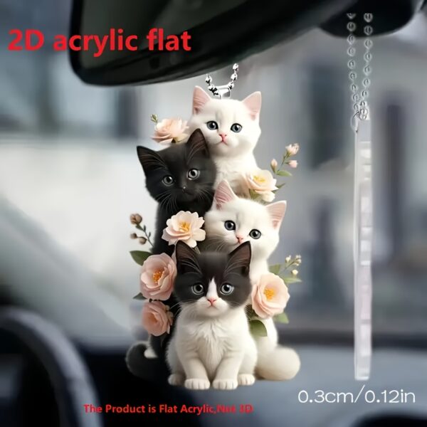 Charming Acrylic Cat & Floral Hanging Ornament - Versatile 2D Decor for Car Rearview Mirror, Bags, Keychains - Perfect Couple's Gift & Holiday Accessory.