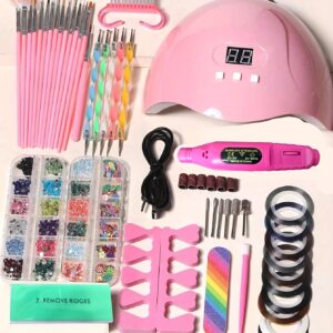 15-in-1 Nail Art Tool Set with UV Nail Lamp, Stainless Steel Tools for DIY Nail Art, Includes Polisher, Dead Skin Remover, and Finger Divider, USB Powered.