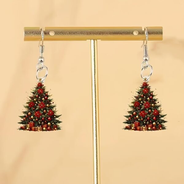 Charming vintage-inspired Christmas tree acrylic dangle earrings, lightweight and durable, perfect for holiday celebrations.