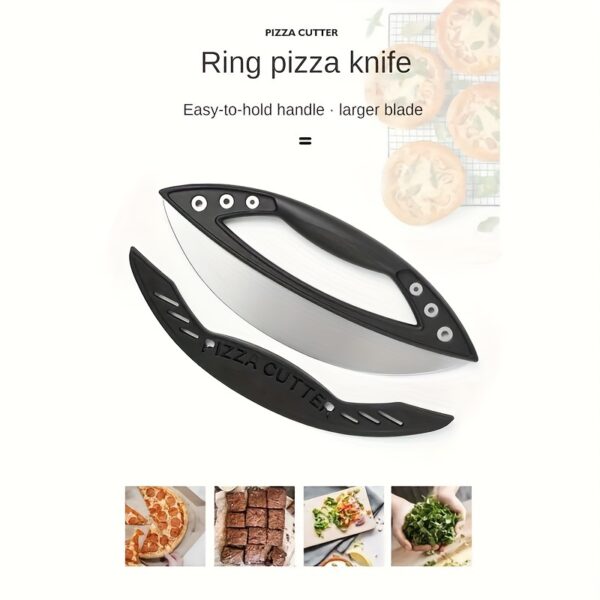 Stainless steel pizza cutter, large and durable kitchen tool for making perfect slices and shapes.