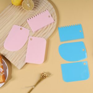 3-piece plastic dough scraper set with trapezoidal design, ideal for baking, cake spreading, and noodle cutting.