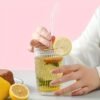Sustainable glass straw set with cleaning brush for eco-friendly drinking